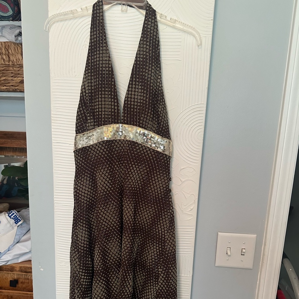 Nell Couture Brown Backless Dress with Sequin Band